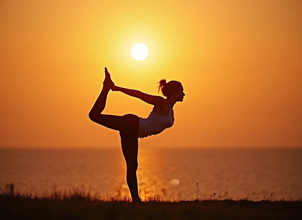 Sunrise yoga with stretching poses